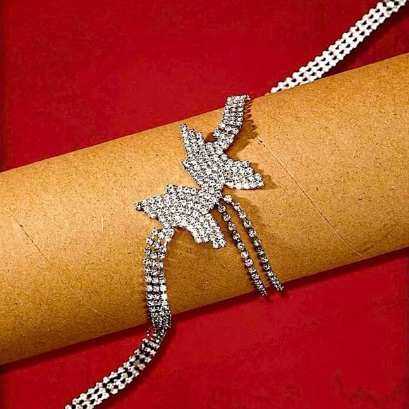 Butterfly Crystal Tassel Choker Rhinestone Necklace - Picture 8 of 10